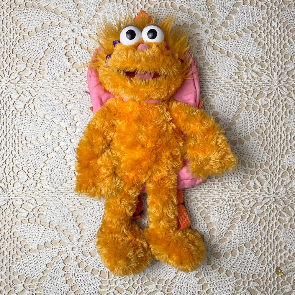Retro Sesame Street 2010 Zoe Plush Backpack Pal Y2K Stuffed Bag